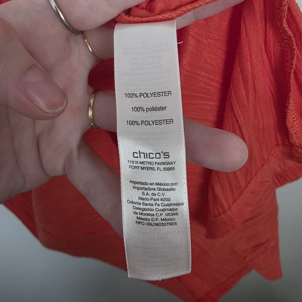 Chico's Orange V-Neck Lightweight Crinkle Short Sleeve Classic‎ Shirt Size 8 - Picture 3 of 7